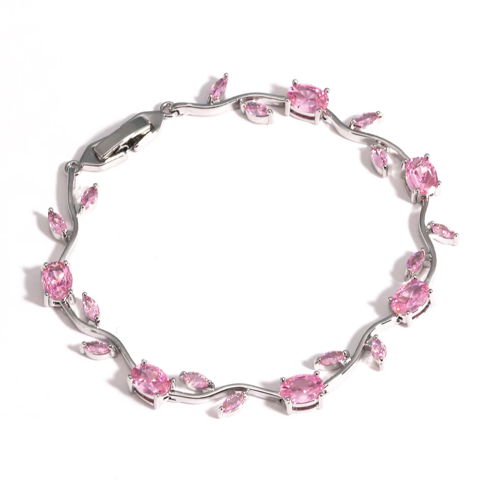Women's Brand Leaf Cubic Zirconia CZ Crystal Bridal Bridesmaid Wedding Jewelry Bracelets Gift for Mom on Wedding Day