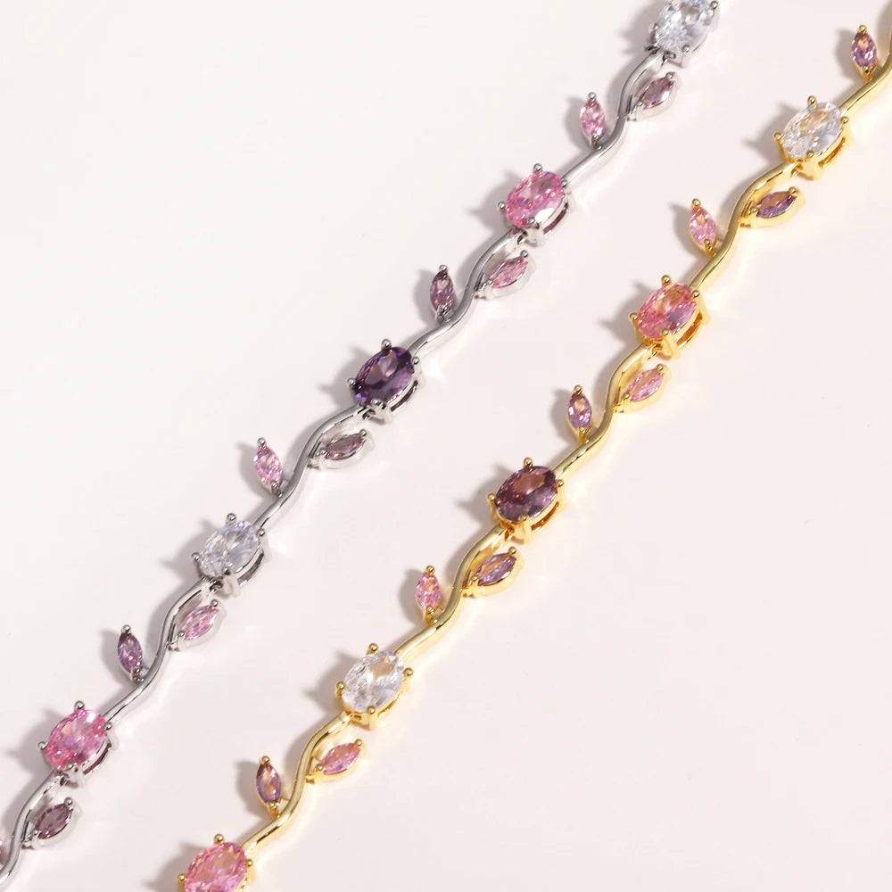 Women's Brand Leaf Cubic Zirconia CZ Crystal Bridal Bridesmaid Wedding Jewelry Bracelets Gift for Mom on Wedding Day