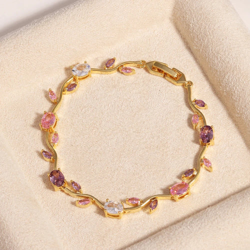 Women's Brand Leaf Cubic Zirconia CZ Crystal Bridal Bridesmaid Wedding Jewelry Bracelets Gift for Mom on Wedding Day