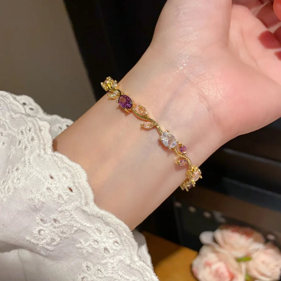 Women's Brand Leaf Cubic Zirconia CZ Crystal Bridal Bridesmaid Wedding Jewelry Bracelets Gift for Mom on Wedding Day